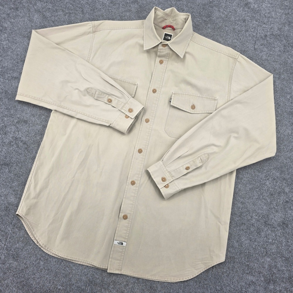 The North Face Mens Large Tan Khaki Long Sleeve Cotton Utility Button Down Shirt